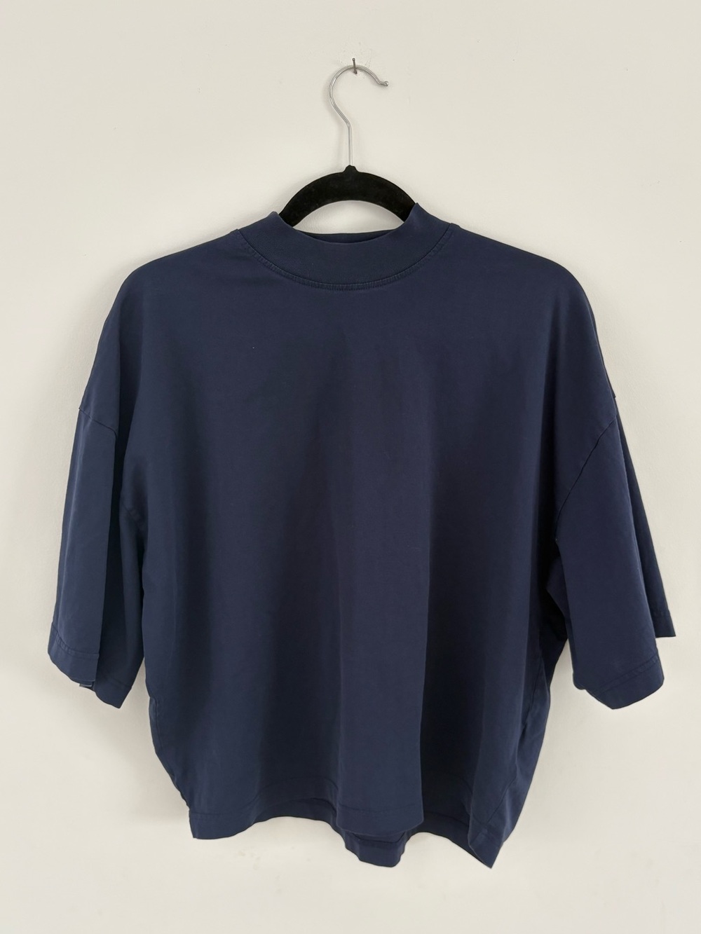 COS Mock Neck Boxy T-Shirt in Navy